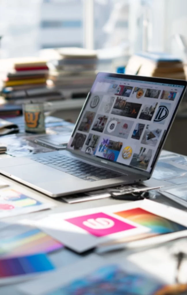 Laptop met moodboards, kleurstalen en visuele inspiratie tijdens het branding- en webdesigntraject bij Studio The WebCreator.