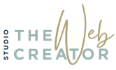 een rond logo van Studio The WebCreator, groen en gouden letters.