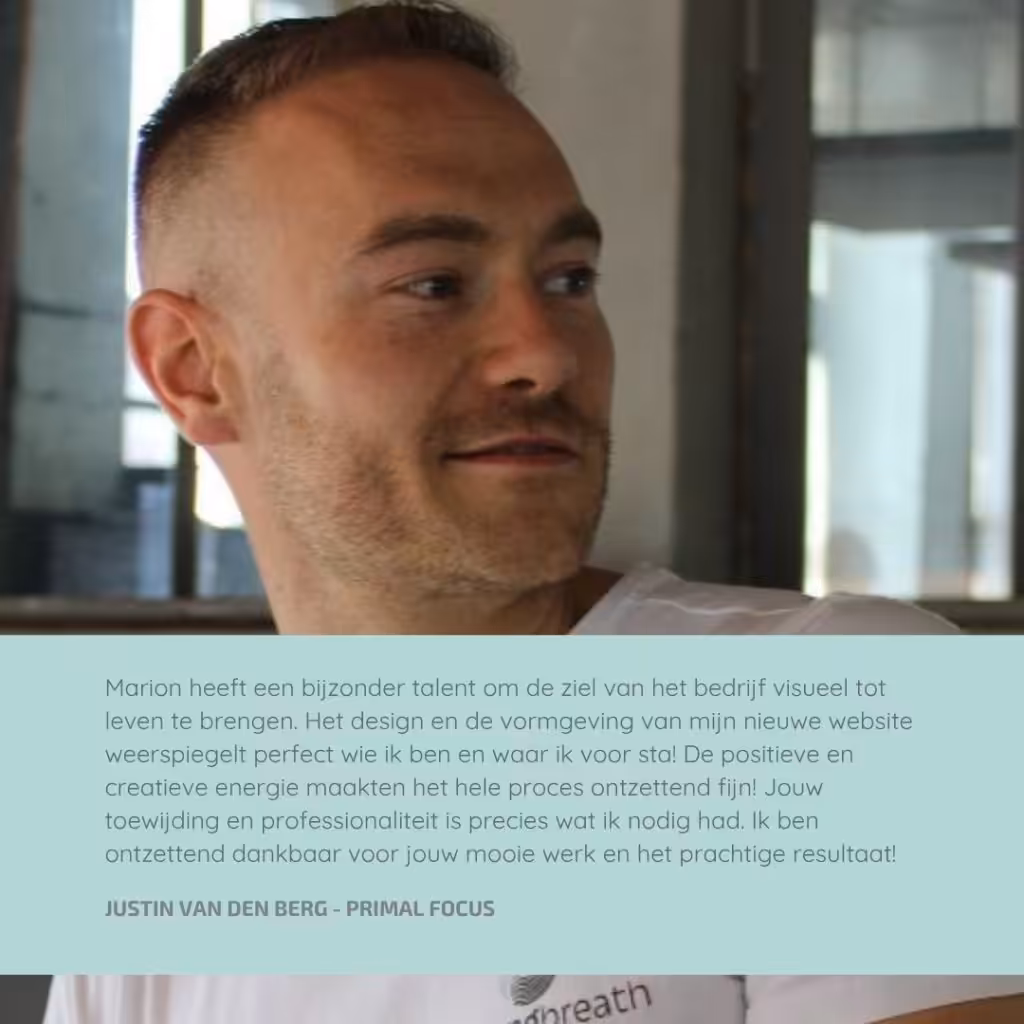 Review van Justin van den Berg van Primal Focus over de samenwerking met Marion Terpstra van Studio The WebCreator voor maatwerk webdesign
