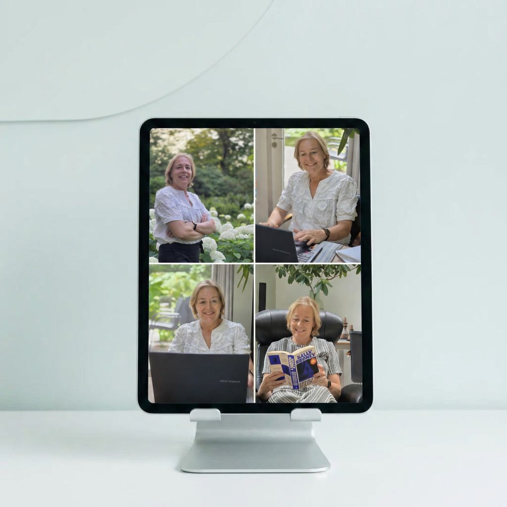 Brandingfoto’s van Jolanda Karstens tijdens haar werk en buiten in de tuin