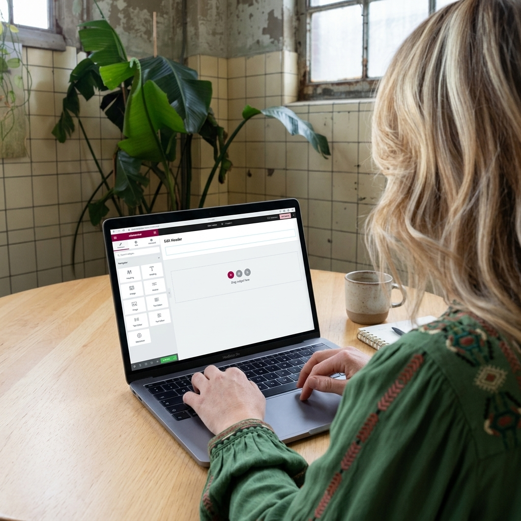 Webdesigner werkt aan de opbouw van een website met aandacht voor digitale toegankelijkheid, gebruiksvriendelijkheid en een duidelijke structuur.