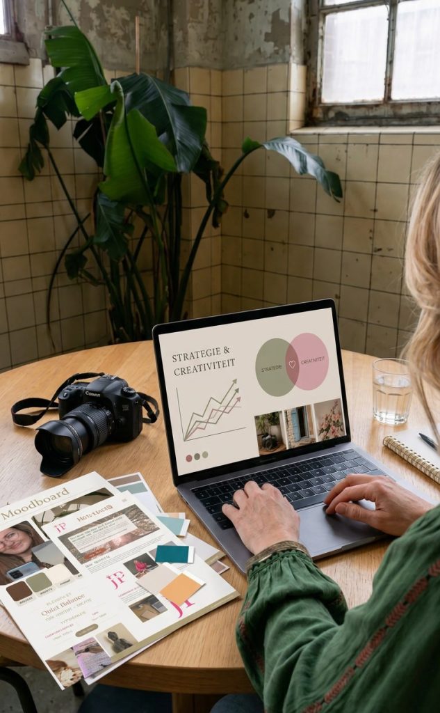 Webdesigner werkt aan de strategie, branding en visuele uitstraling van een maatwerk website.