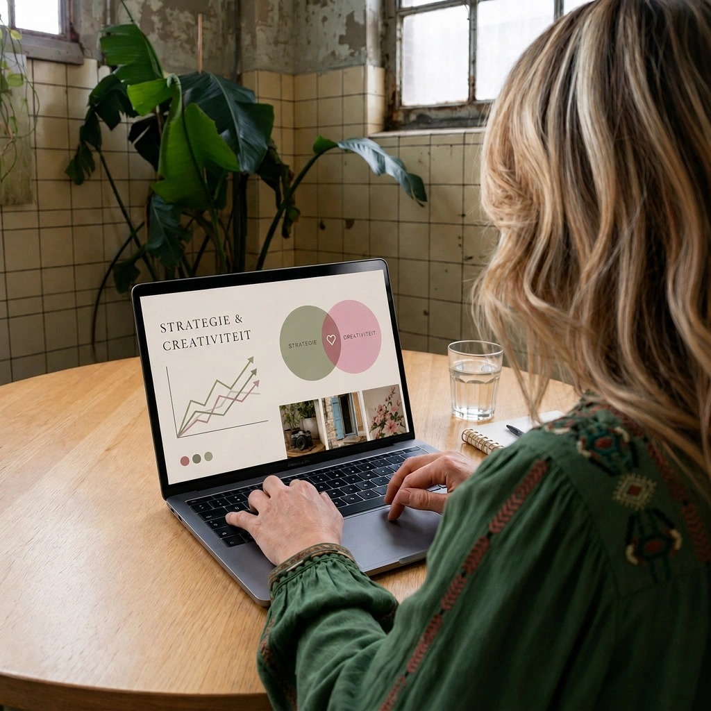 Webdesigner werkt aan een visueel concept waarin strategie en creativiteit samenkomen.